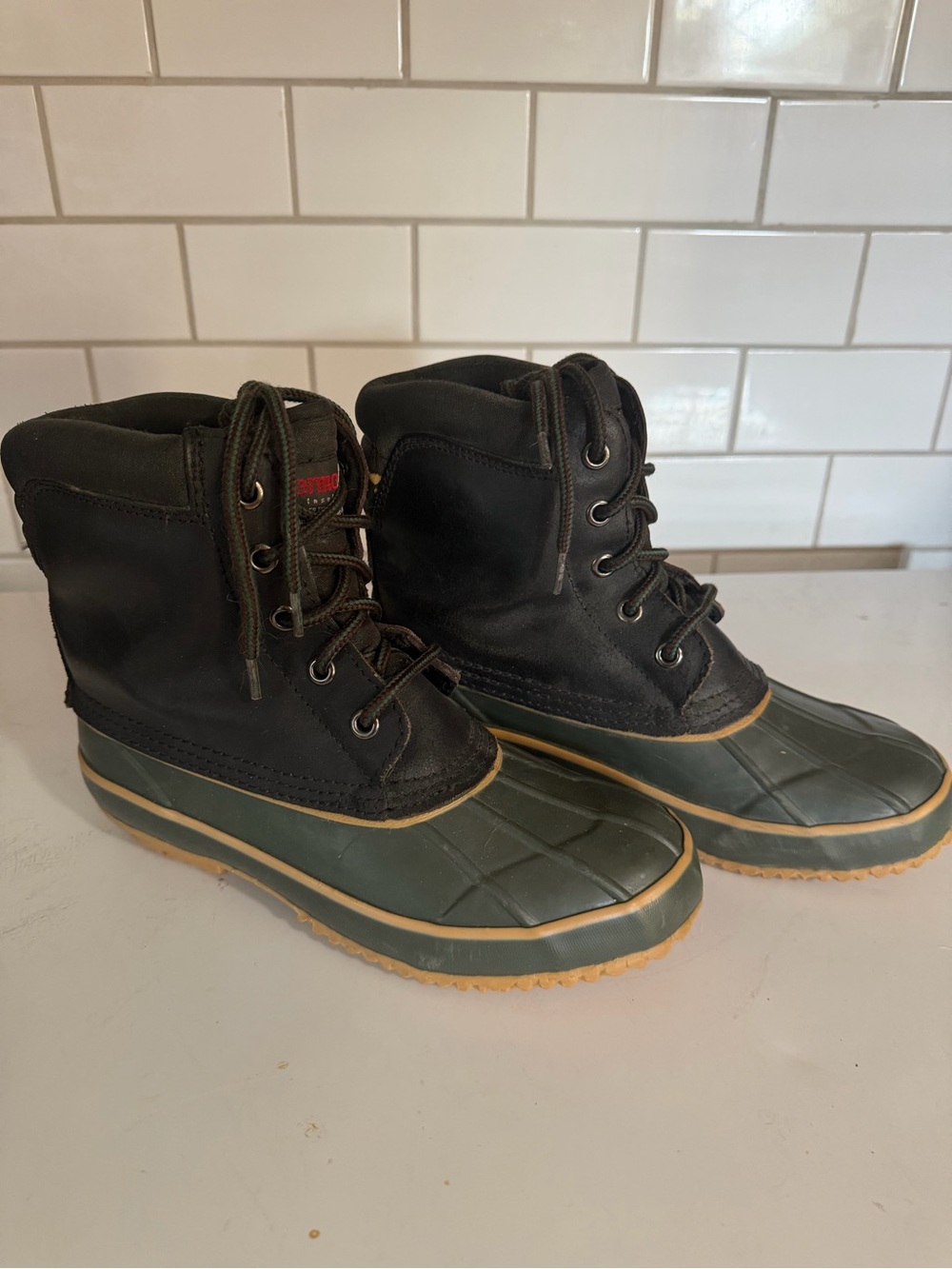 Thermolite Insulated Duck Boots Mens 8 Ankle Lace Up Rubber Black Green Tan